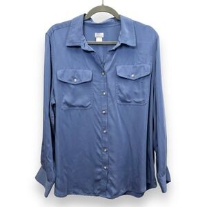 Chico's Women's XL Sandwash Blue Modal Stain Easy Button Down LS Shirt